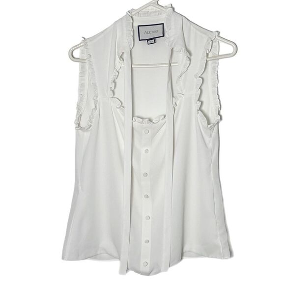 Alexis Tops - Alexis White Tie Neck Ruffle Sleeveless Blouse